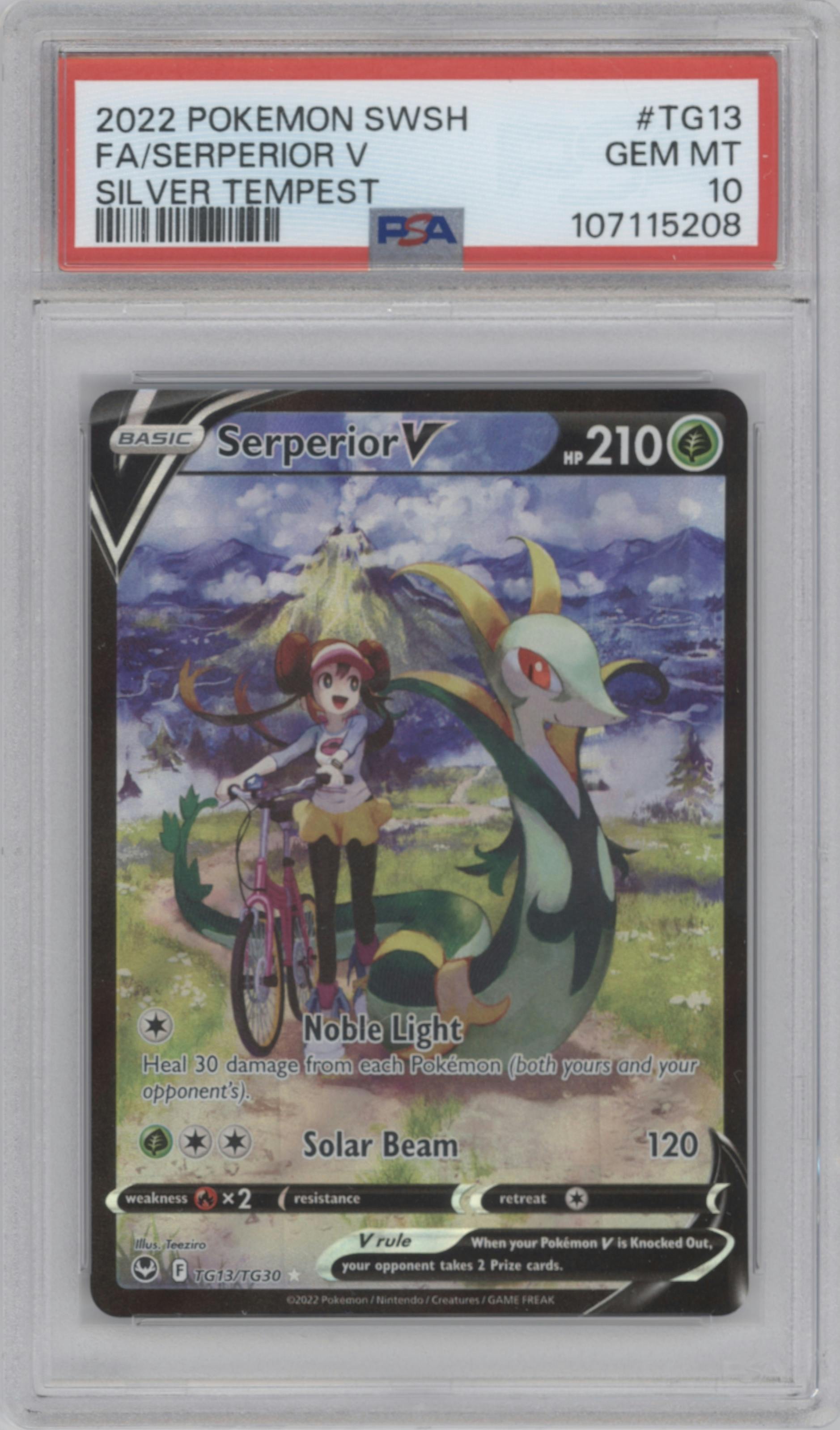 Serperior V from the 2022 Pokemon SWSH set graded by PSA and given an overall grade of 10.