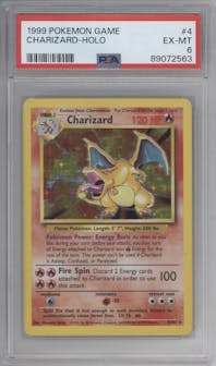 Charizard from the 1999 Pokemon set graded by PSA and given an overall grade of 6.