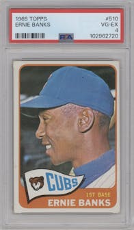 Ernie Banks from the 1965 Topps set graded by PSA and given an overall grade of 4.