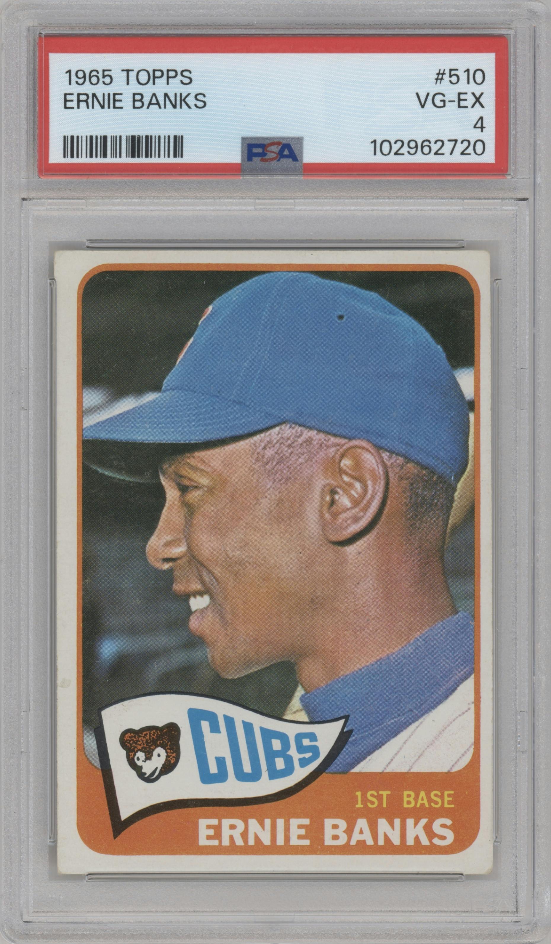 Ernie Banks from the 1965 Topps set graded by PSA and given an overall grade of 4.