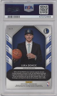Luka Doncic from the 2018-19 Panini Prizm set graded by PSA and given an overall grade of 10.