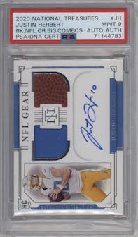 Justin Herbert from the 2020 Panini National Treasures set graded by PSA and given an overall grade of 9.