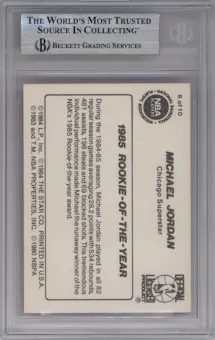 Michael Jordan from the 1986 Star Michael Jordan set graded by Beckett and given an overall grade of 8.5.