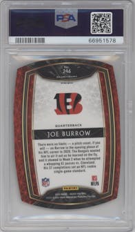 Joe Burrow from the 2020 Panini Select set featuring a Die-Cut Red parallel graded by PSA and given an overall grade of 10.