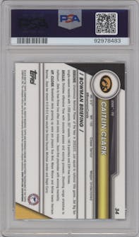 Caitlin Clark from the 2023-24 Bowman U Chrome Sapphire set graded by PSA and given an overall grade of 10.
