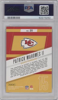 Patrick Mahomes II from the 2017 Panini Absolute set featuring a Retail parallel graded by PSA and given an overall grade of 10.
