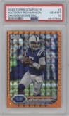 Anthony Richardson from the 2023 Topps Composite set featuring a Orange Geometric  parallel graded by PSA and given an overall grade of 10.