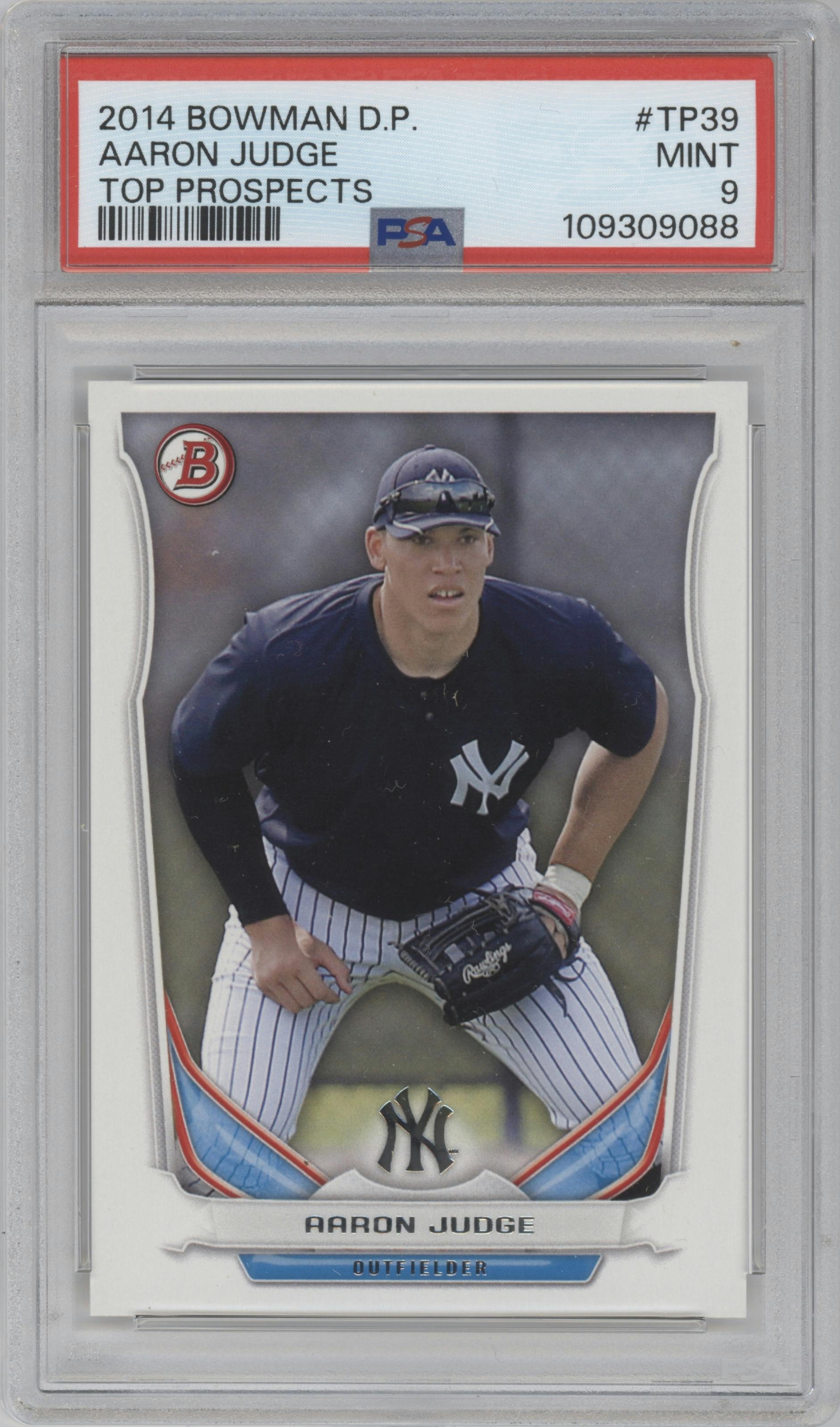 Aaron Judge from the 2014 Bowman Draft  set graded by PSA and given an overall grade of 9.