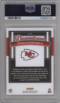 Patrick Mahomes II from the 2025 Panini Donruss set graded by PSA and given an overall grade of 10.