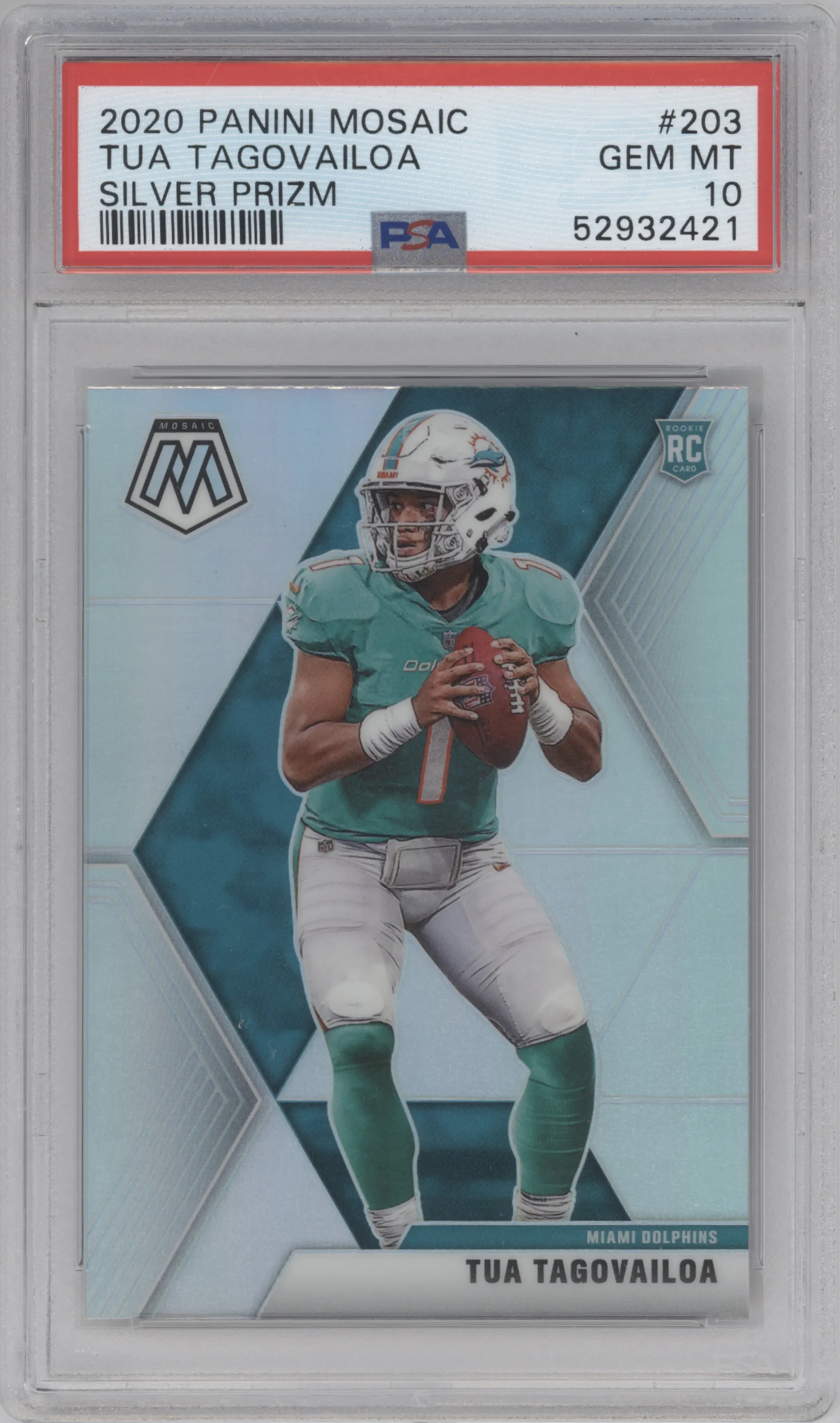 2020 Panini Mosaic Tua Tagovailoa Silver #203 PSA 10