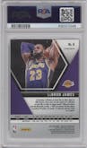LeBron James from the 2019-20 Panini Mosaic  set featuring a Reactive Blue parallel graded by PSA and given an overall grade of 10.