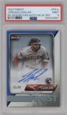 Jordan Lawlar from the 2024 Topps Finest set featuring a Blue Refractor parallel graded by PSA and given an overall grade of 9.