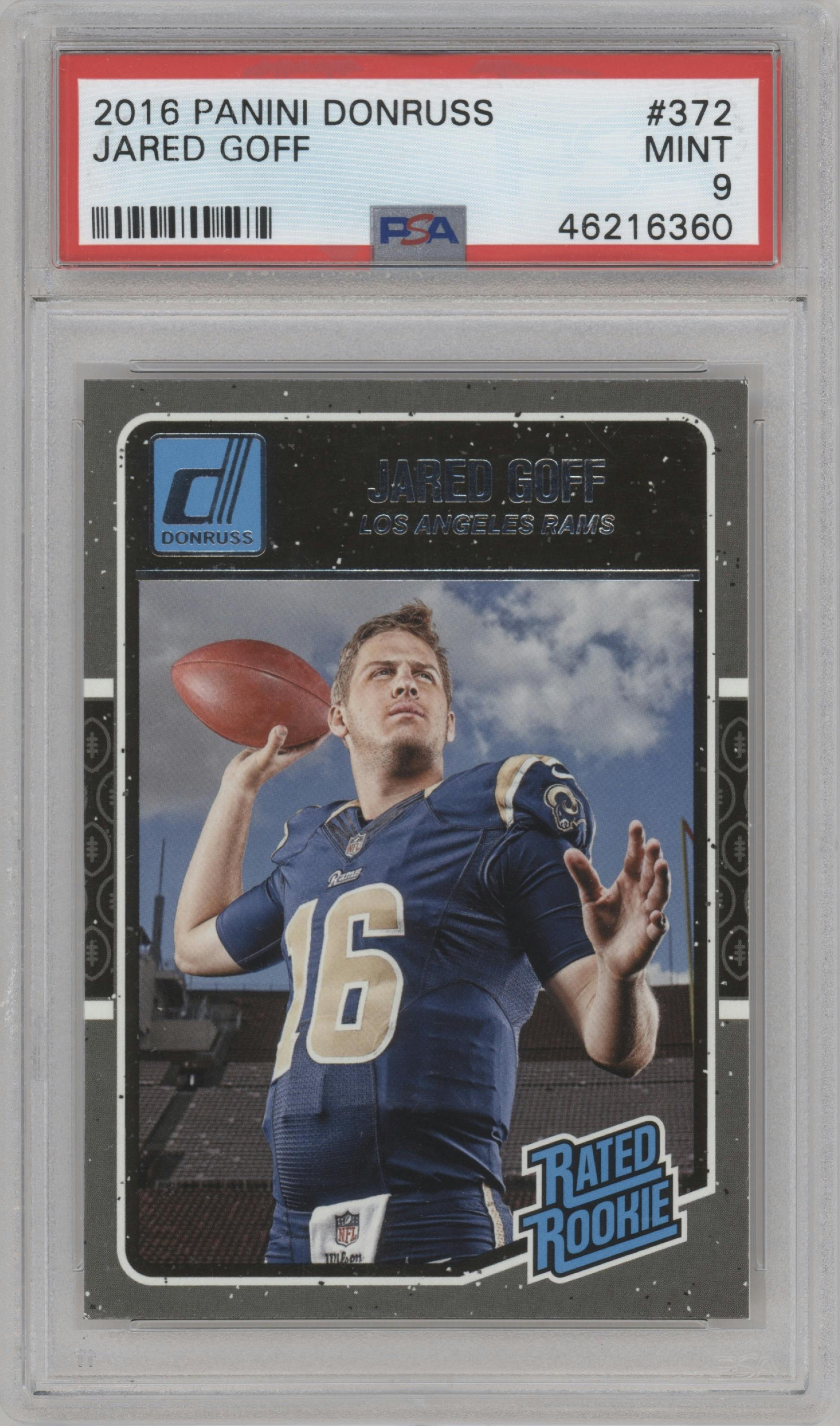  Jared Goff from the 2016 Panini Donruss  set graded by PSA and given an overall grade of 9.