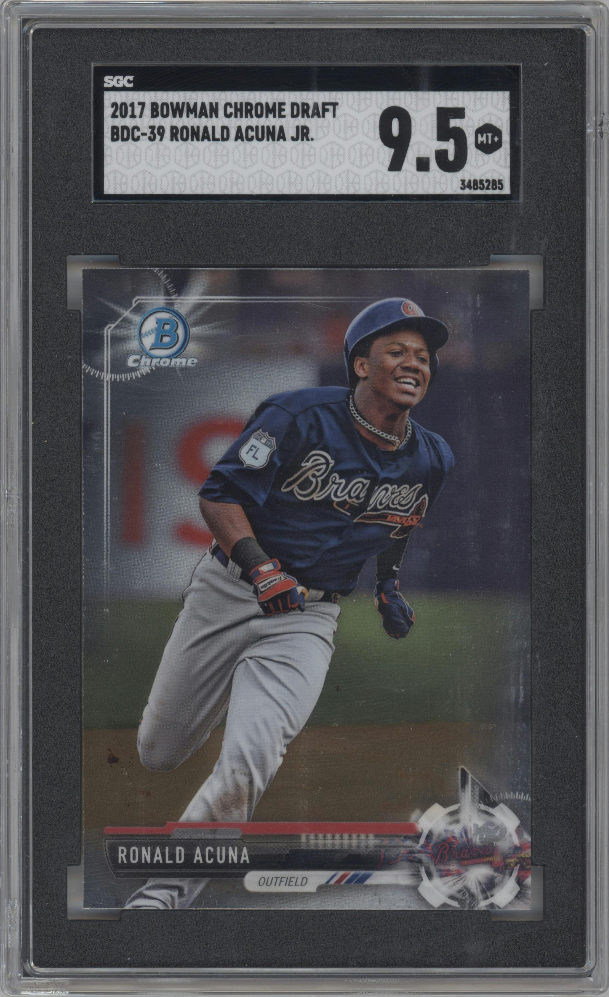 Ronald Acuna from the 2017 Bowman Draft set graded by SGC and given an overall grade of 9.5.