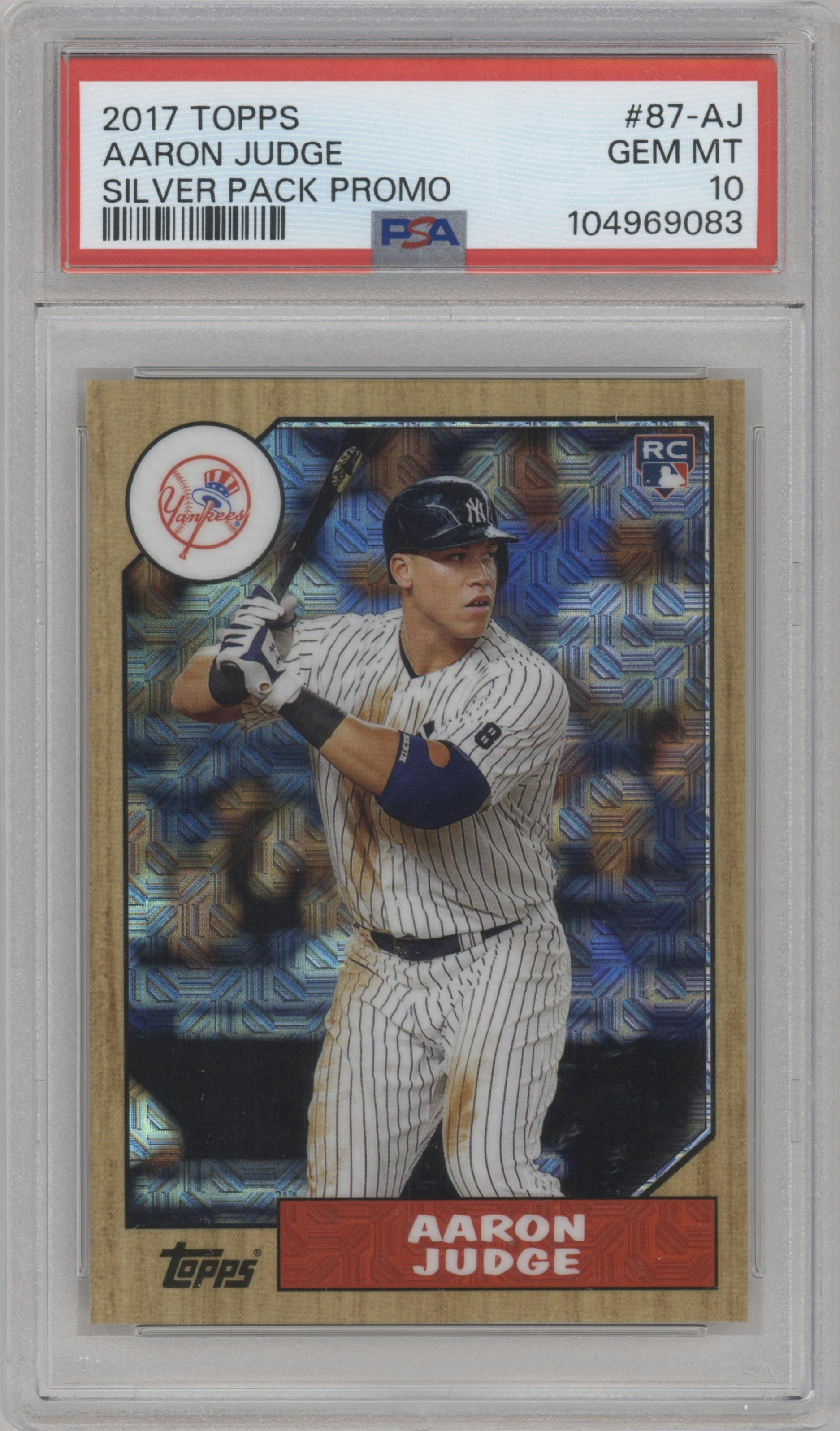 Aaron Judge from the 2017 Topps Baseball Silver Pack 1987 Chrome Promo set graded by PSA and given an overall grade of 10.