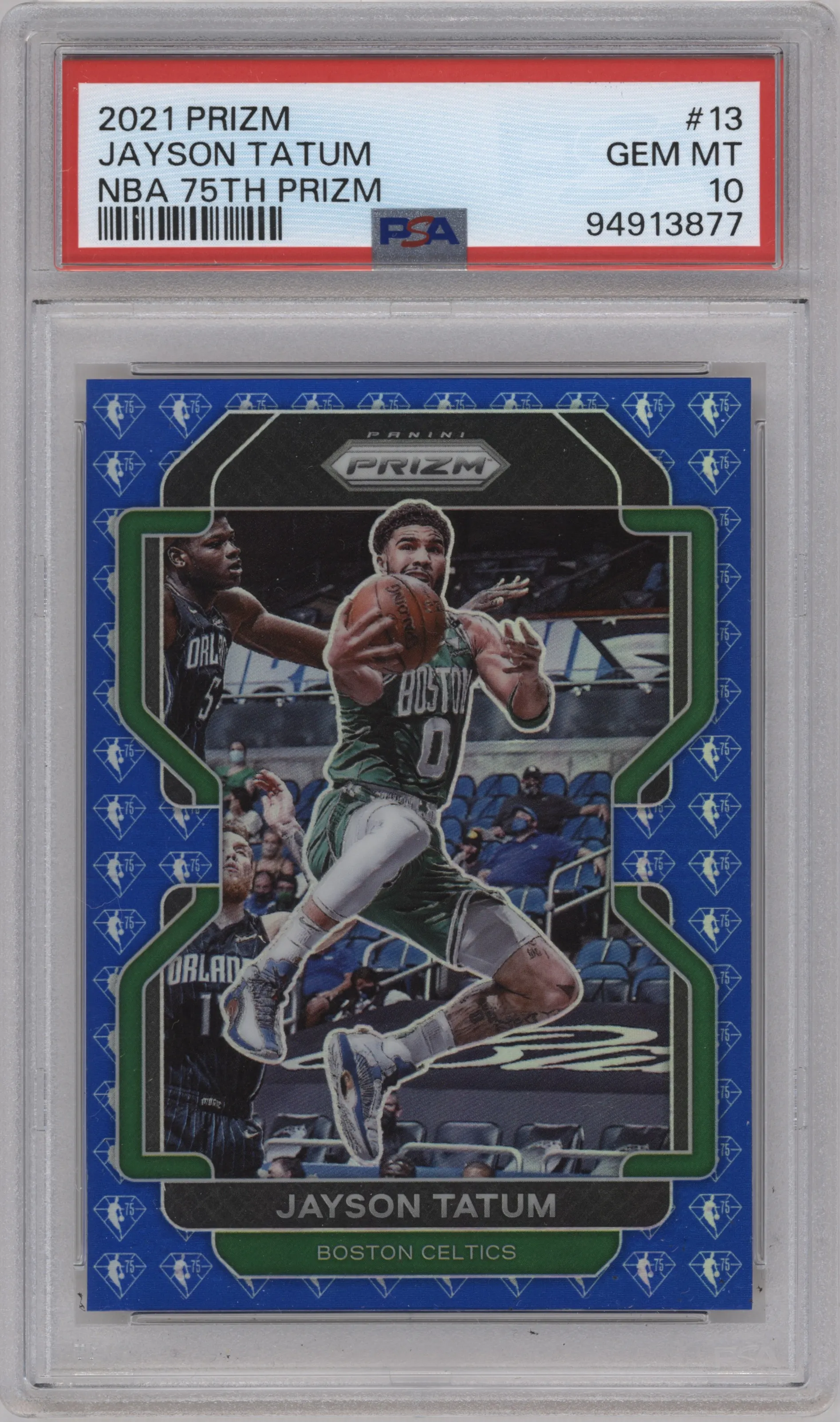 2021 Panini Prizm Jayson Tatum Blue NBA 75th Prizm #13 PSA 10