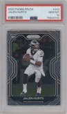 Jalen Hurts from the 2020 Panini Prizm set graded by PSA and given an overall grade of 10.