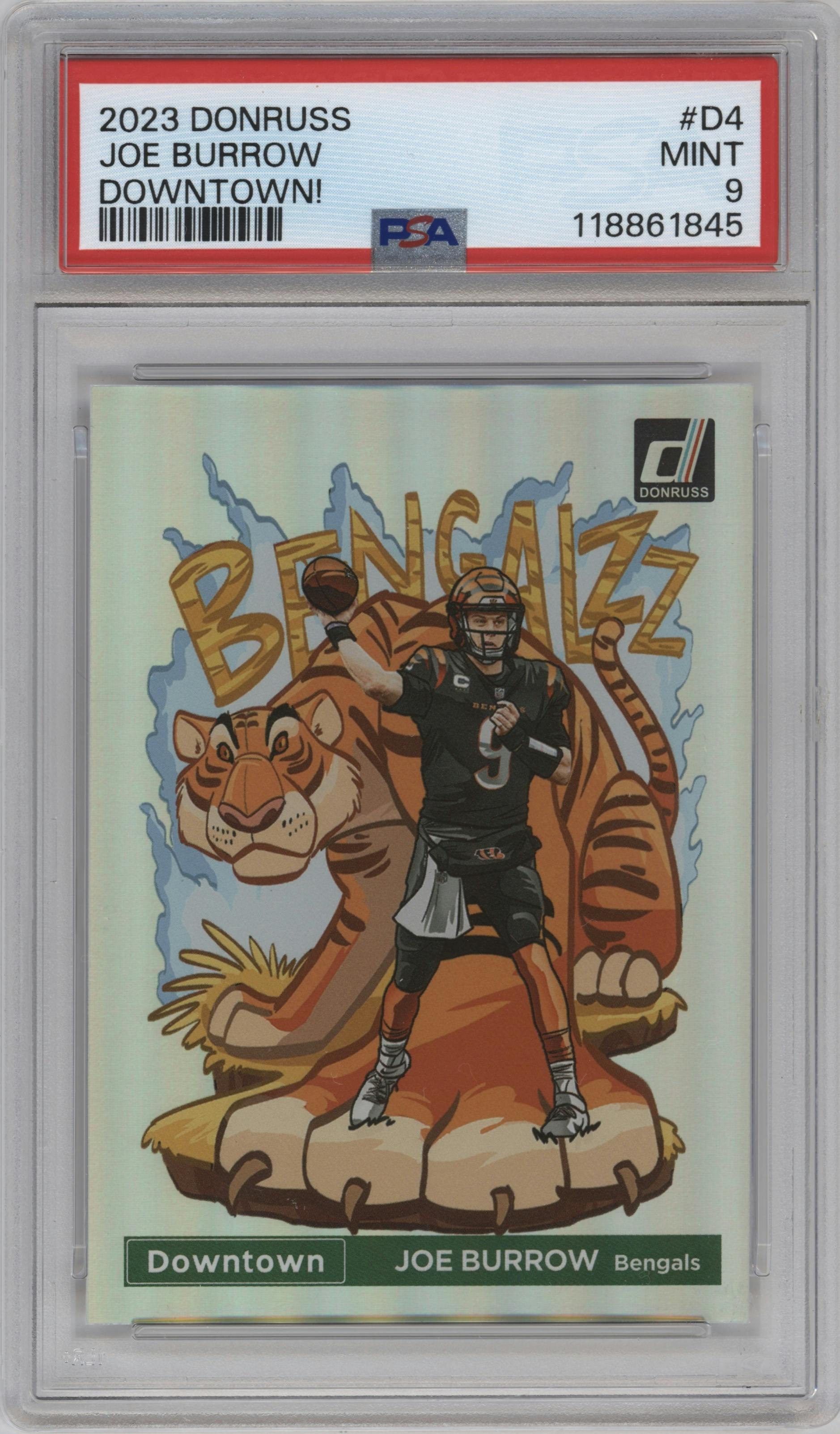 Joe Burrow from the 2023 Panini Donruss set graded by PSA and given an overall grade of 9.