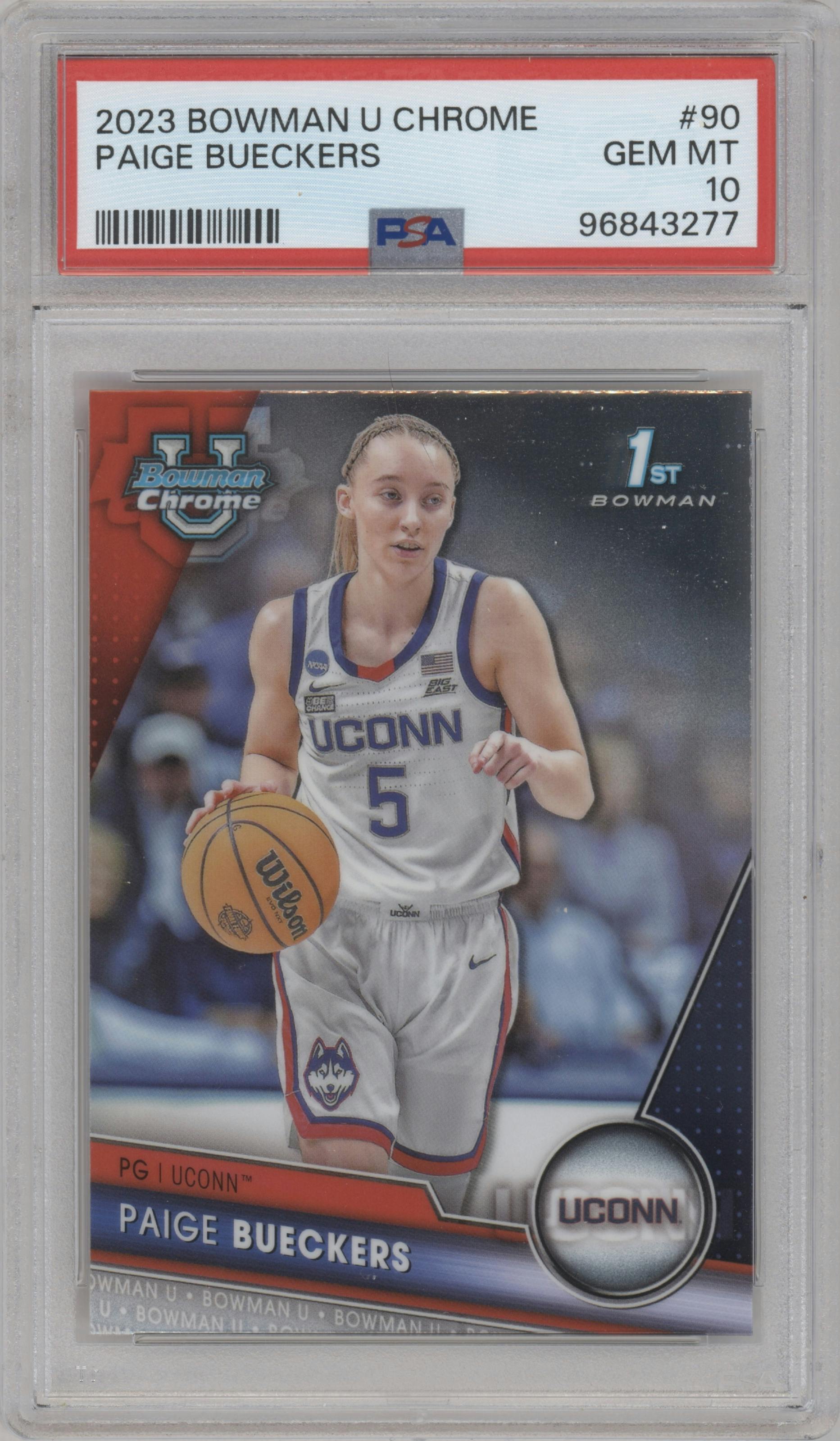 Paige Bueckers from the 2023-24 Bowman U Chrome set graded by PSA and given an overall grade of 10.