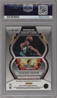 Shaedon Sharpe from the 2022-23 Panini Obsidian set featuring a Electric Etch Orange parallel graded by PSA and given an overall grade of 10.