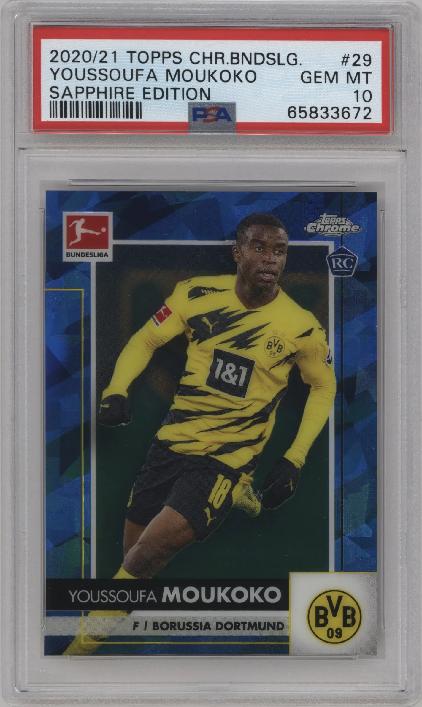 2020 Topps Chrome Sapphire Edition Bundesliga Youssoufa Moukoko PSA 10