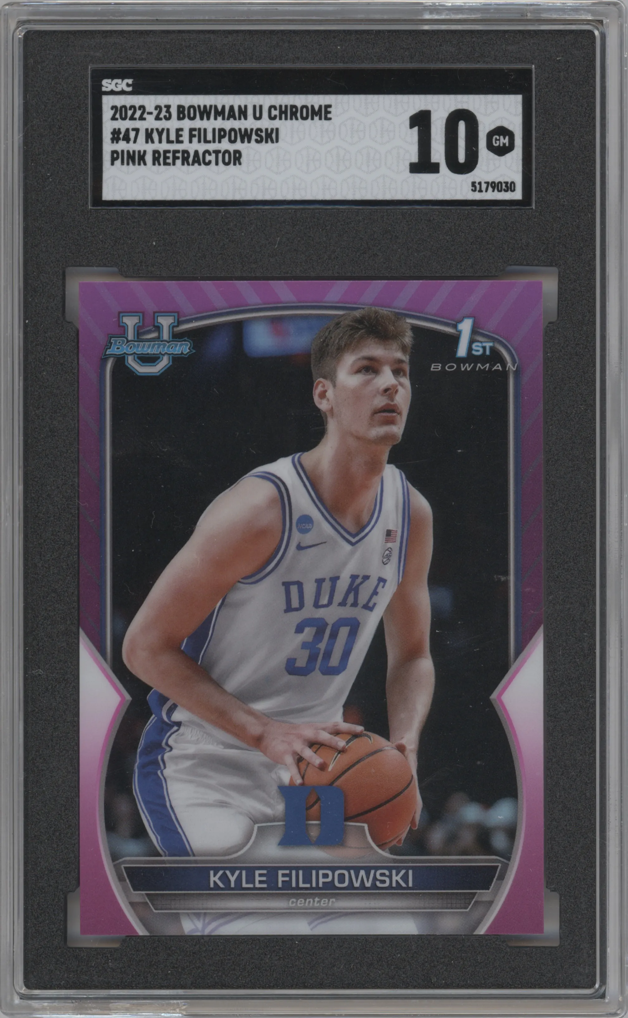 2022 Bowman University Chrome Kyle Filipowski Pink Refractor SGC 10