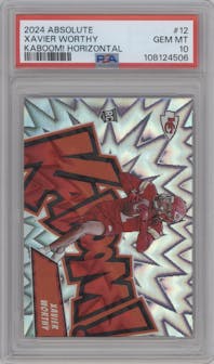 Xavier Worthy from the 2024 Panini Absolute set graded by PSA and given an overall grade of 10.