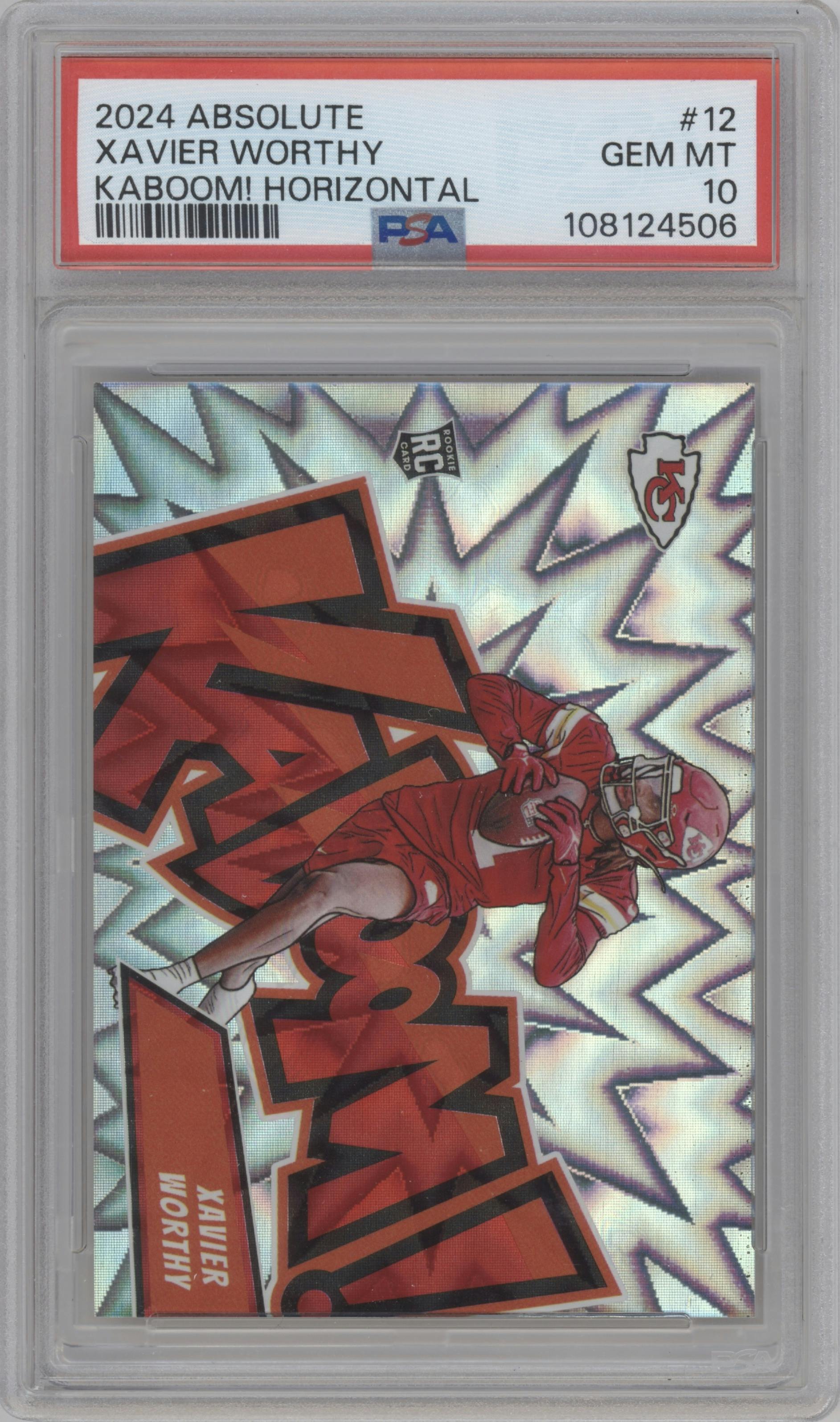 Xavier Worthy from the 2024 Panini Absolute set graded by PSA and given an overall grade of 10.