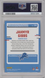 Jahmyr Gibbs from the 2023 Donruss Optic set graded by PSA and given an overall grade of 9.