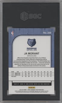 Ja Morant from the 2019-20 Panini Hoops Premium Stock set graded by SGC and given an overall grade of 9.