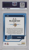 J.J. McCarthy from the 2024 Donruss set featuring a Red Wave parallel graded by PSA and given an overall grade of 10.