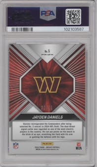 Jayden Daniels from the 2024 Panini Mosaic set featuring a Blue Mosaic parallel graded by PSA and given an overall grade of 10.