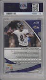 Lamar Jackson from the 2019 Panini Spectra set featuring a Neon Green Die-Cut parallel graded by PSA and given an overall grade of 9.