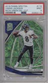Lamar Jackson from the 2019 Panini Spectra set featuring a Neon Green Die-Cut parallel graded by PSA and given an overall grade of 9.