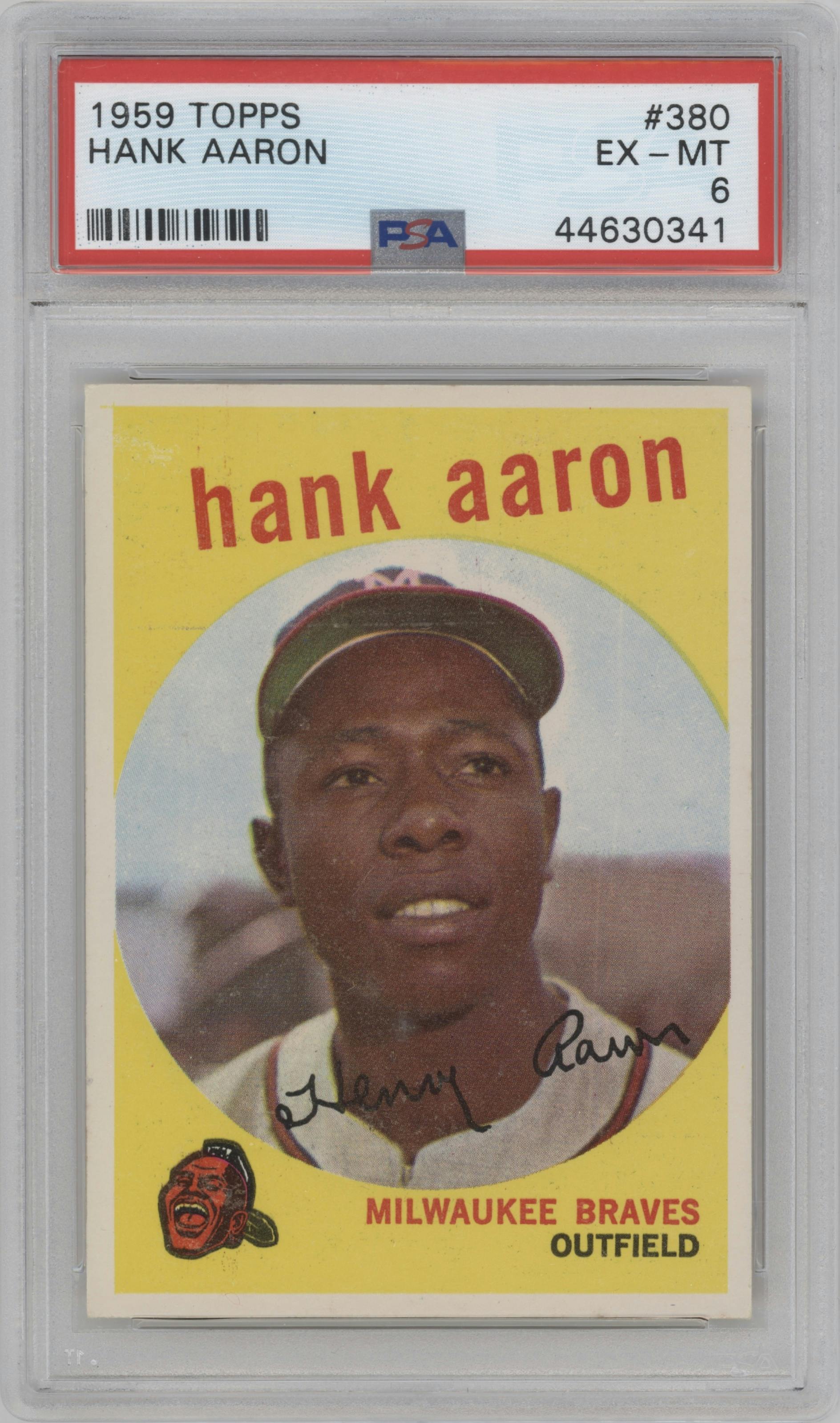 Hank Aaron from the 1959 Topps set graded by PSA and given an overall grade of 6.