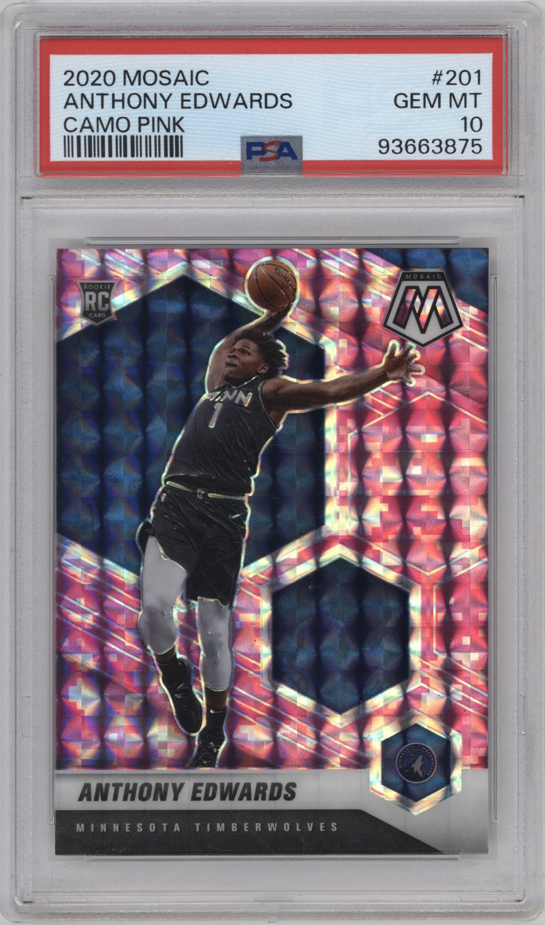 2020 Panini Mosaic Anthony Edwards Pink Camo #201 PSA 10