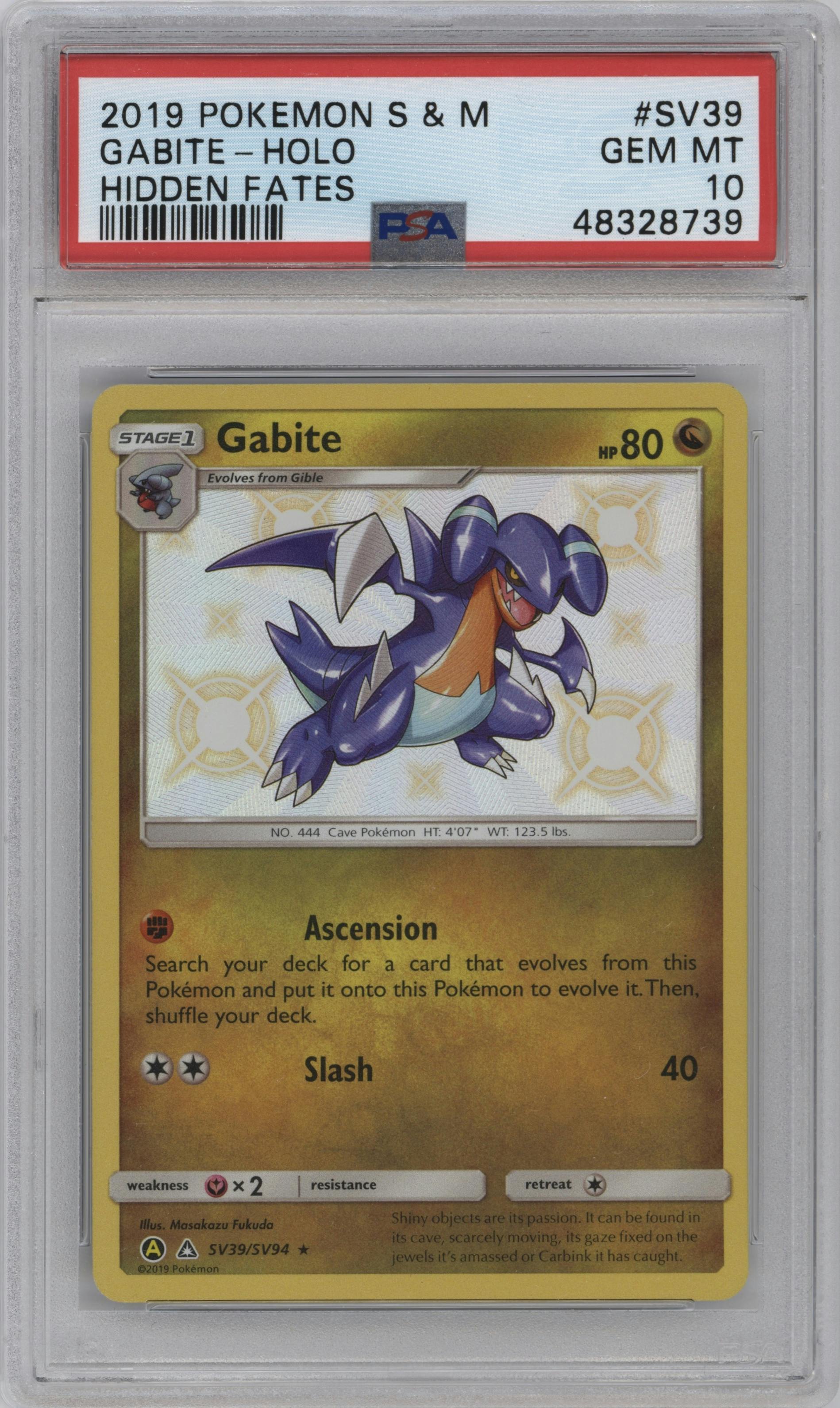 Gabite from the 2019 Pokemon S&M  set graded by PSA and given an overall grade of 10.