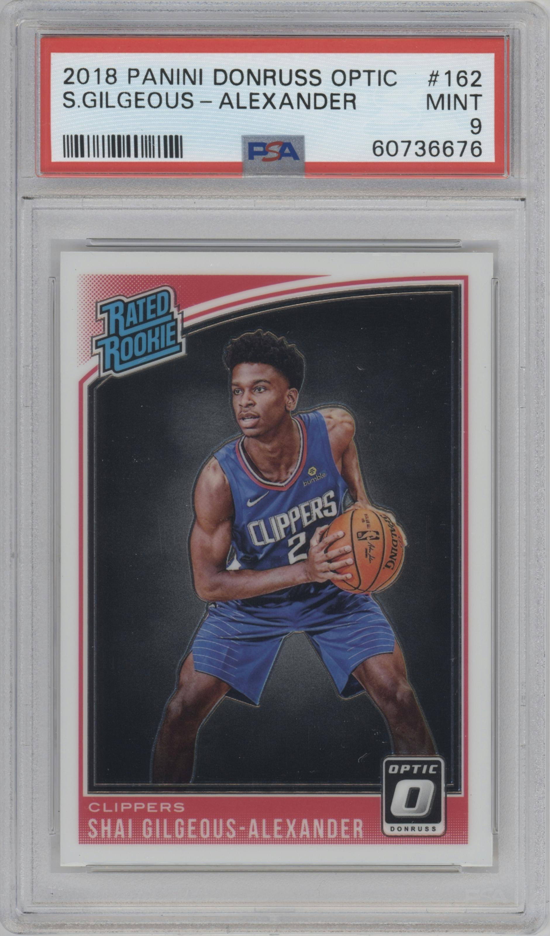 Shai Gilgeous-Alexander from the 2018-19 Panini Donruss Optic set graded by PSA and given an overall grade of 9.