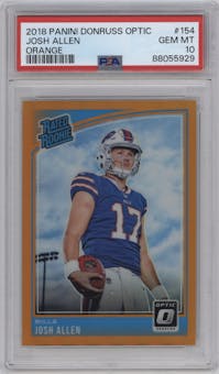 Josh Allen from the 2018 Panini Donruss Optic set featuring a Orange parallel graded by PSA and given an overall grade of 10.