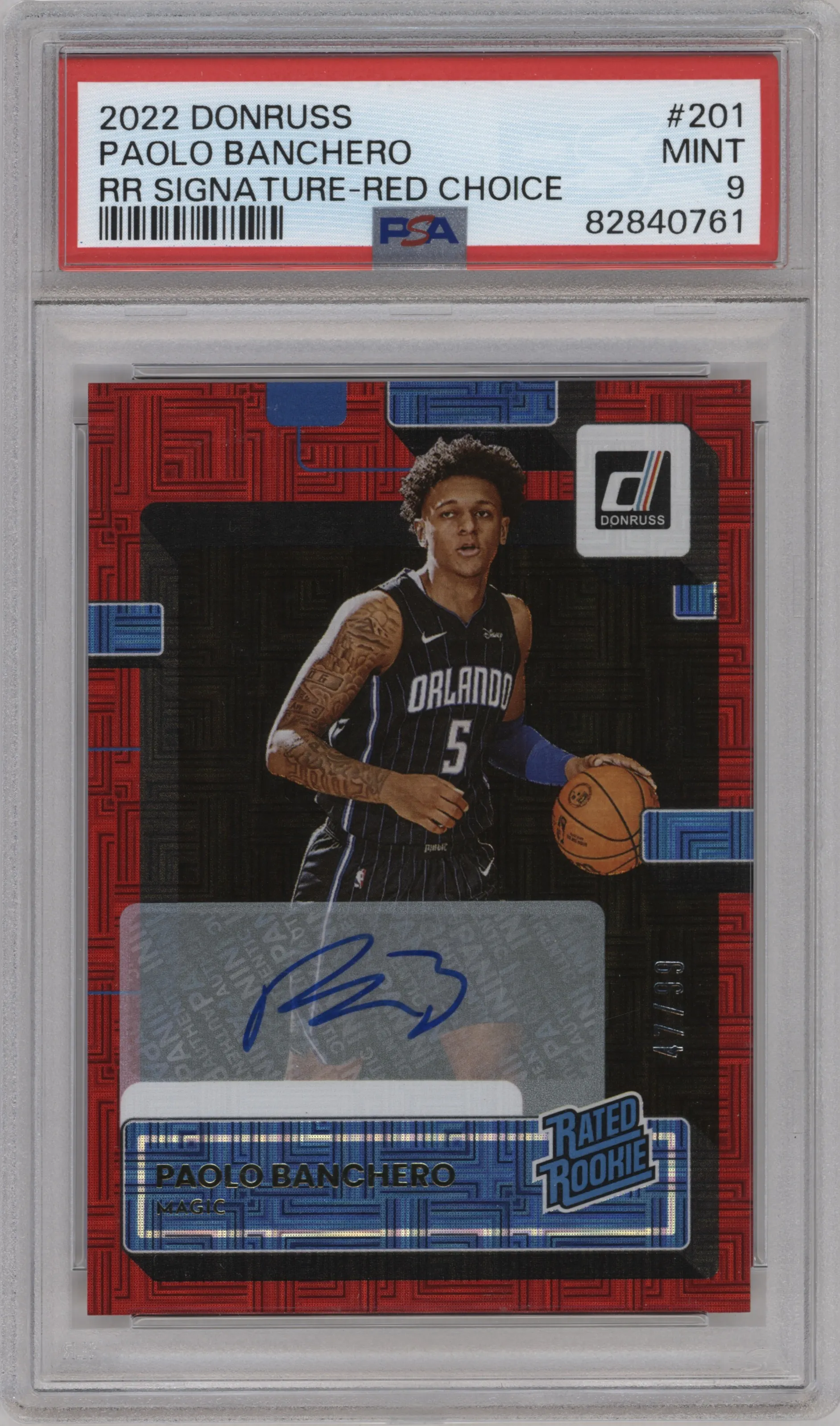 2022 Panini Donruss Rtd.Rke.Sig. Paolo Banchero Choice Red #201 PSA 9