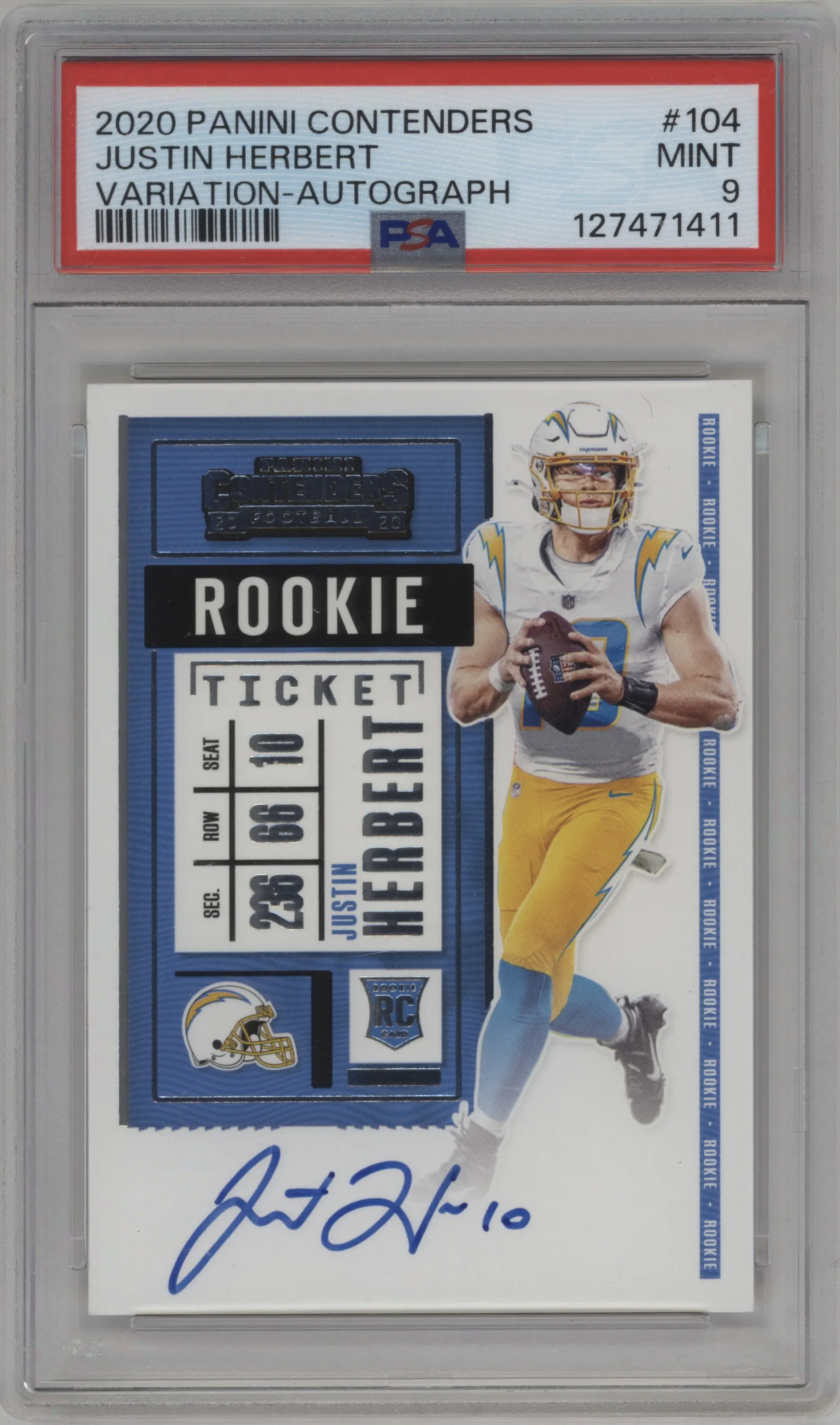 2020 Panini Contenders Rke.Tkt.RPS Var. Justin Herbert PSA 9