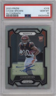 Chase Brown from the 2023 Panini Prizm set graded by PSA and given an overall grade of 10.