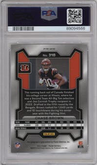 Chase Brown from the 2023 Panini Prizm set graded by PSA and given an overall grade of 10.