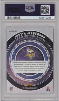 Justin Jefferson  from the 2024 Donruss set graded by PSA and given an overall grade of 10.