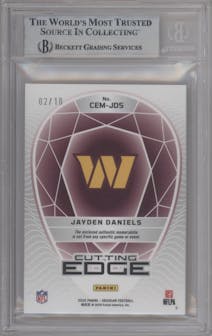 Jayden Daniels from the 2024 Panini Obsidian set featuring a Gold parallel graded by Beckett and given an overall grade of 8.5.