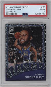 Stephen Curry from the 2023-24 Donruss Optic set graded by PSA and given an overall grade of 9.