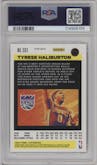 Tyrese Haliburton from the 2020-21 Panini Flux set featuring a Pulsar parallel graded by PSA and given an overall grade of 10.