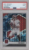 Tom Brady from the 2021 Panini Mosaic set featuring a Genesis parallel graded by PSA and given an overall grade of 9.