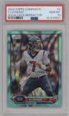 CJ Stroud from the 2023 Topps Composite set featuring a Aqua Lava Refractor parallel graded by PSA and given an overall grade of 10.