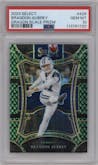 Brandon Aubrey from the 2023 Panini Select set featuring a Dragon Scale parallel graded by PSA and given an overall grade of 10.